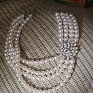 Classic White Pearl Multi-Strand Statement Necklace